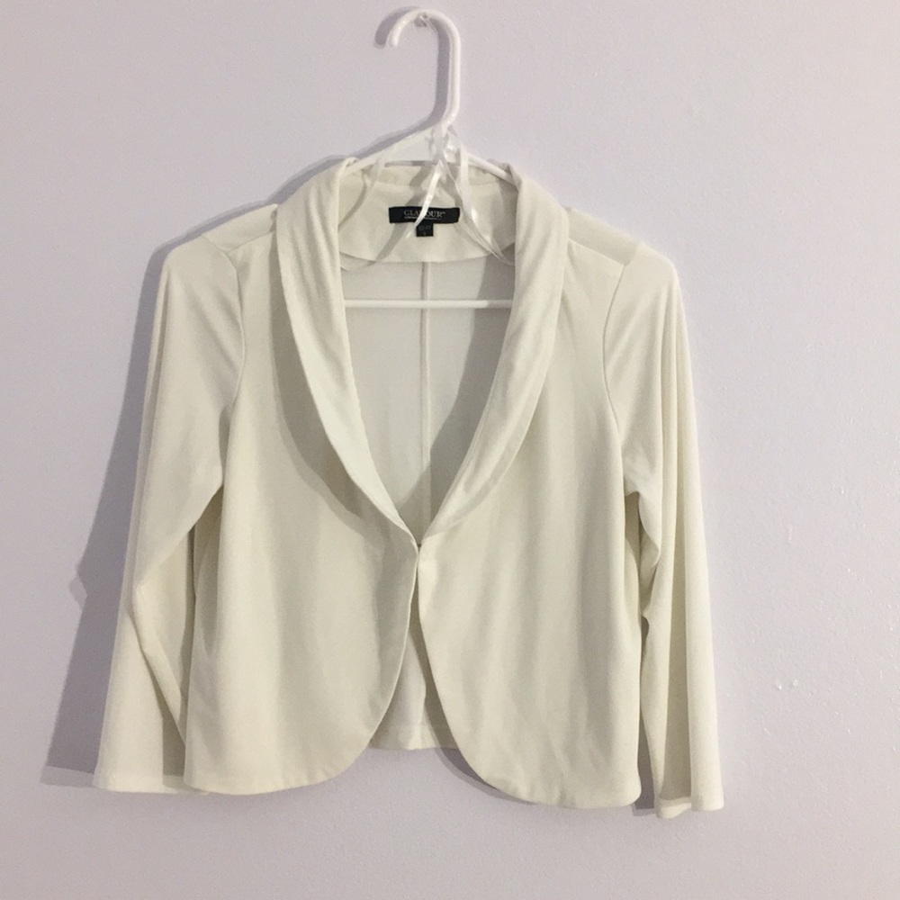 White Blazer-Like Cropped Cardigan